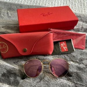 Ray-Ban Gold Frame Sunglasses with Red Case